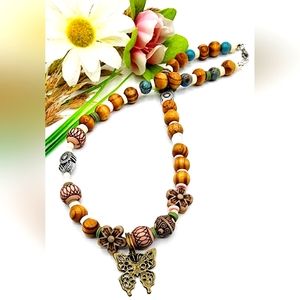 Bronze butterfly charm,beaded necklace, custom made, kikideeskreations 1…